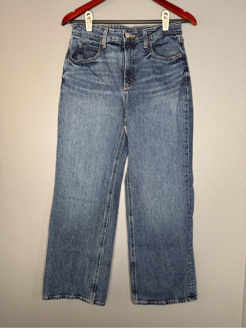 Old Navy Extra High Rise Curvy Wide Leg Jeans 4 Petite Blue Denim